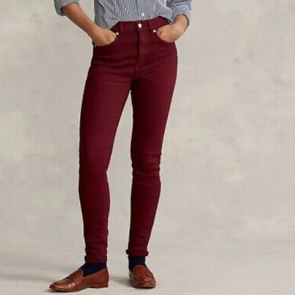 Polo Ralph Lauren Tompkins High-Rise Skinny Ankle Jeans Riella Burgundy Womens - Picture 2 of 10